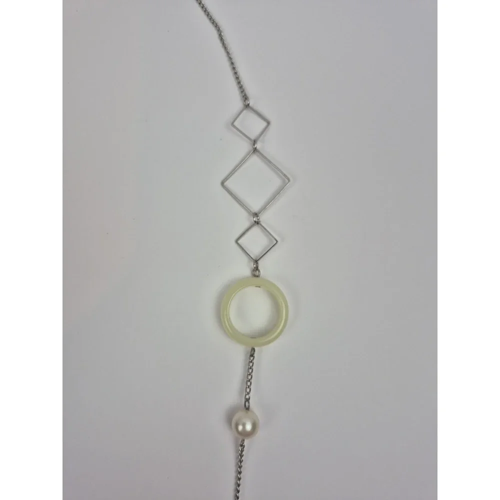 Silver‎ Tone Women Long Necklace Geometric White Beads Jewelry Costume Statement